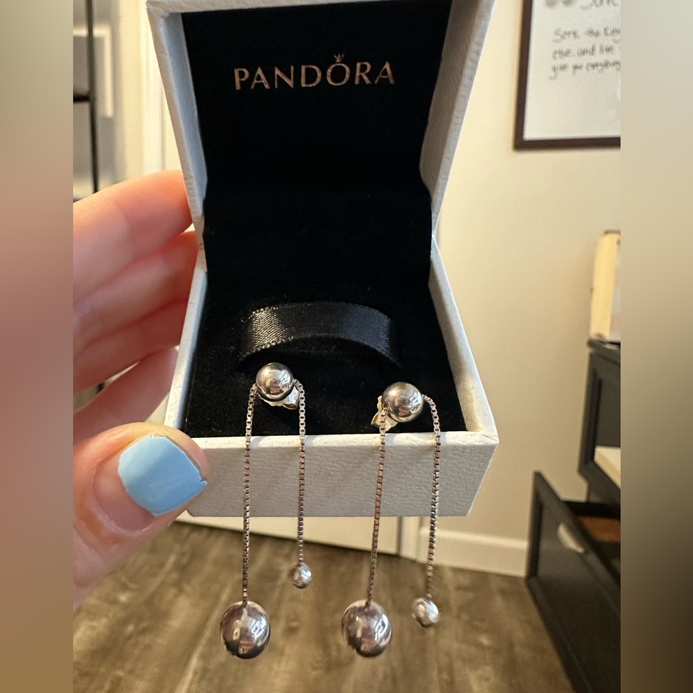 Pandora Silver Chain Ball Drop Earrings